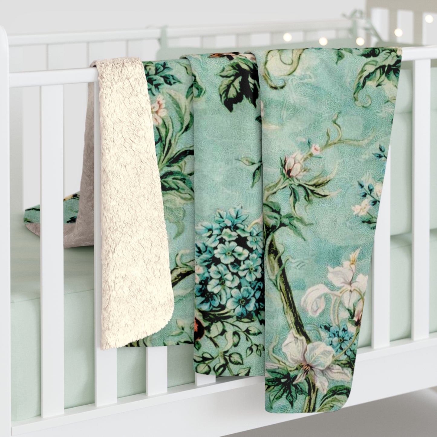 Mintgrüne Vintage Chinoiserie Sherpa Decke