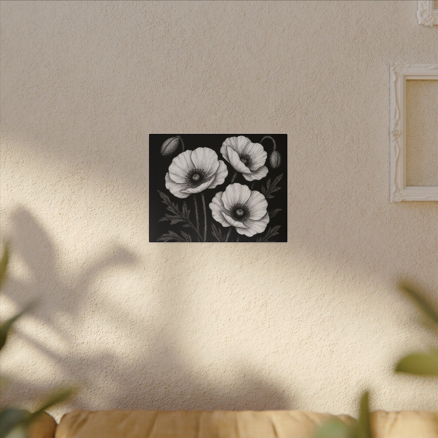Mohnblumen Leinwandbild Schwarz-Weiß