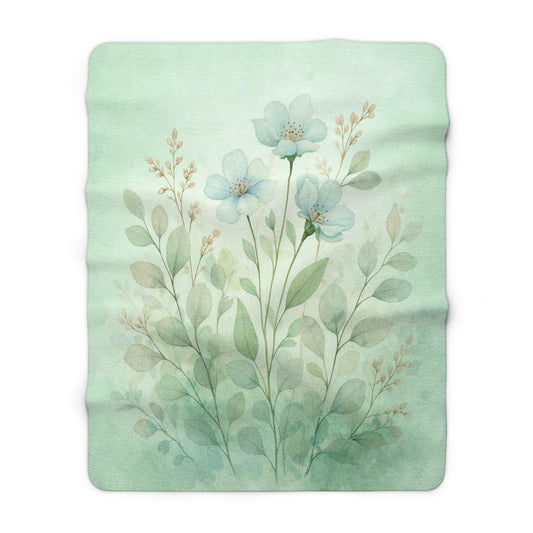 Pastellgrüne Aquarell Blumen Sherpa Fleecedecke