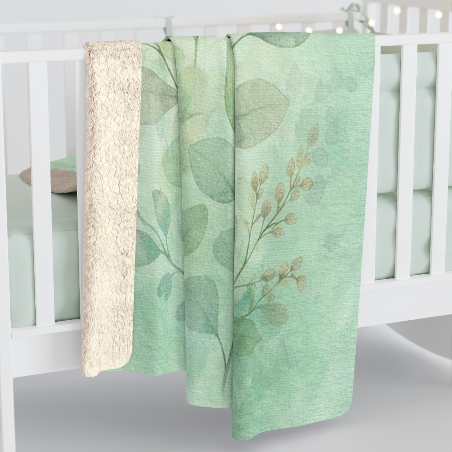 Pastellgrüne Aquarell Blumen Sherpa Fleecedecke