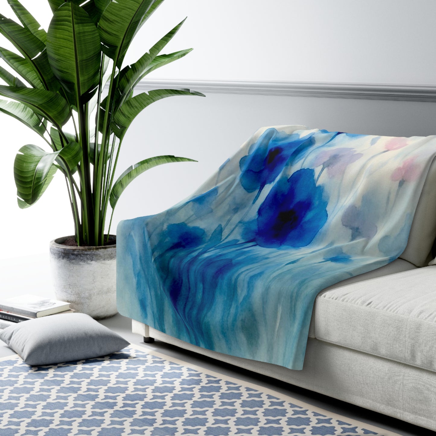 Aquarell Blumen Sherpa Fleecedecke