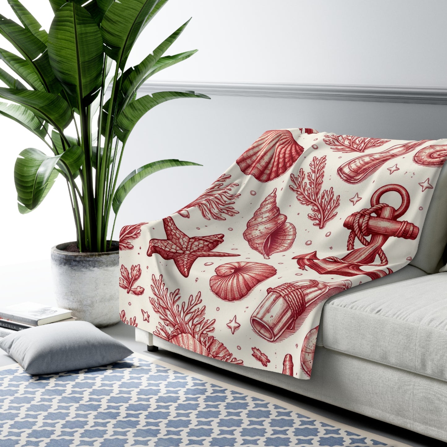 Maritime Anker & Muschel Sherpa Decke