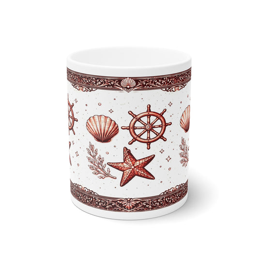 Maritime Keramiktasse mit Muschel & Seestern-Motiv