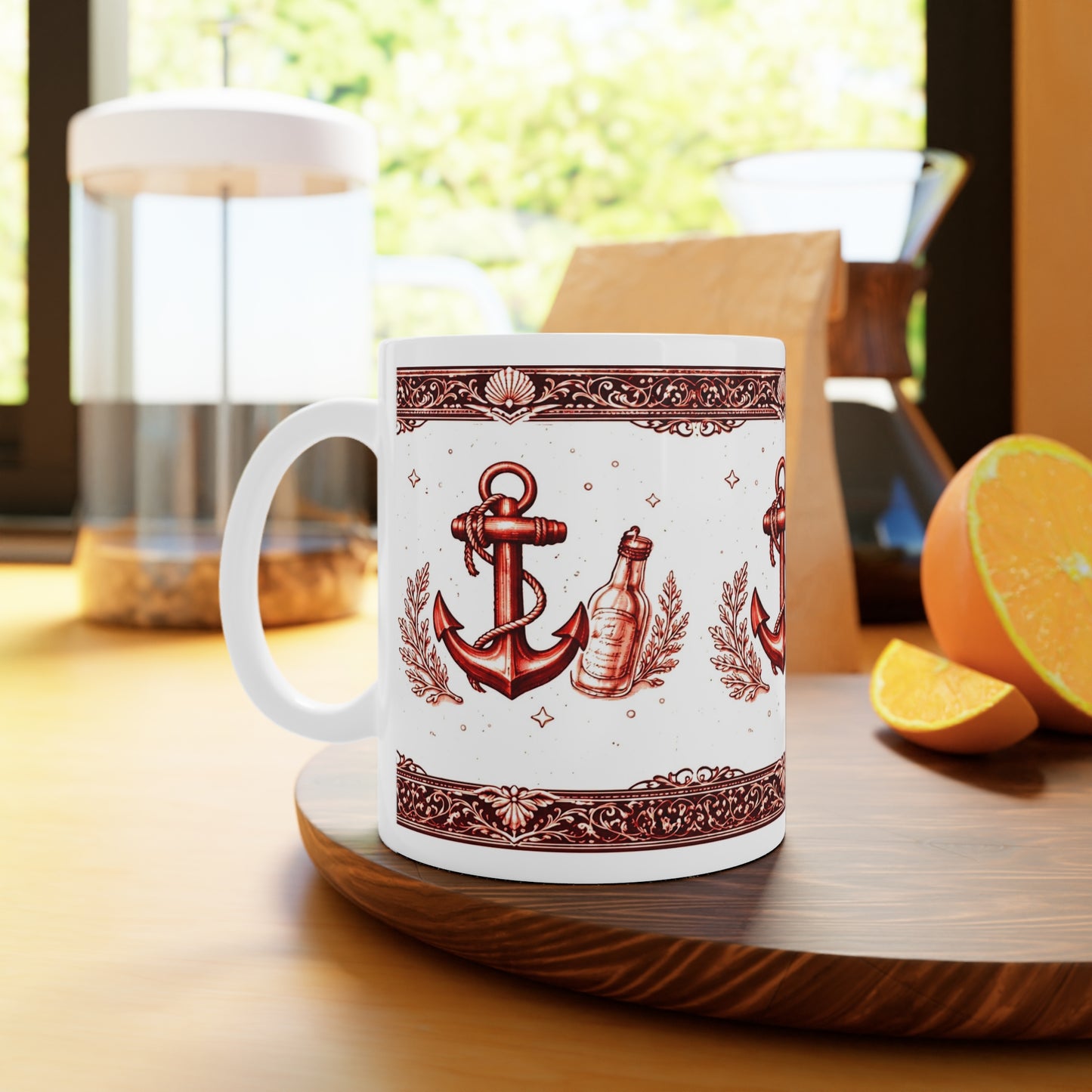 Maritime Keramiktasse mit Anker-Motiv
